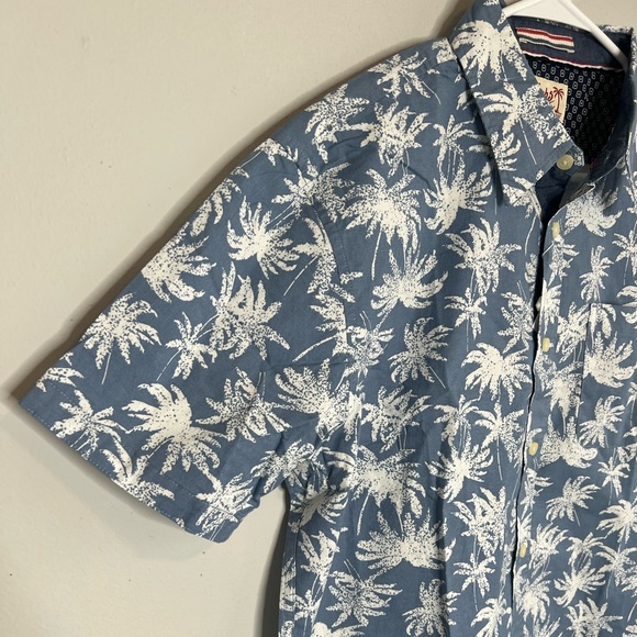 Jachs Blue White Tropical Palm Print Stretch Short Sleeve Button Up Shirt NEW M - Picture 5 of 14